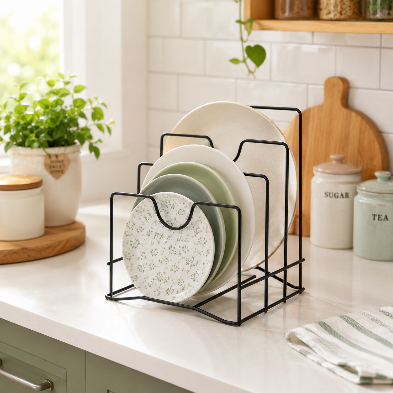 Premium lron Dish Drying Rack for kitchen| Rust Resistant|BlackMetal Disc Rack