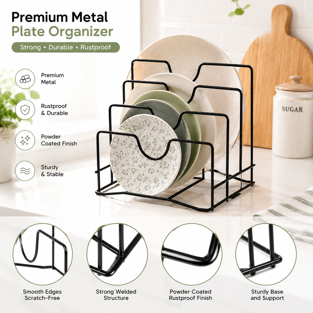 Premium lron Dish Drying Rack for kitchen| Rust Resistant|BlackMetal Disc Rack